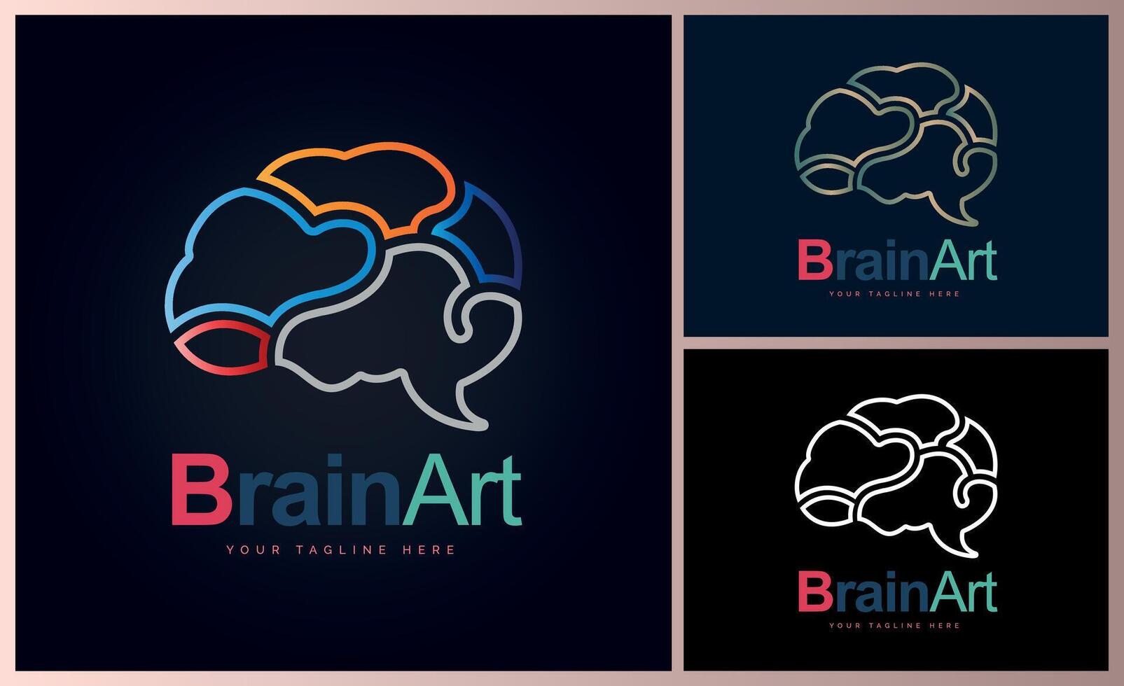 Brain Art line style colour set modern logo template design vector