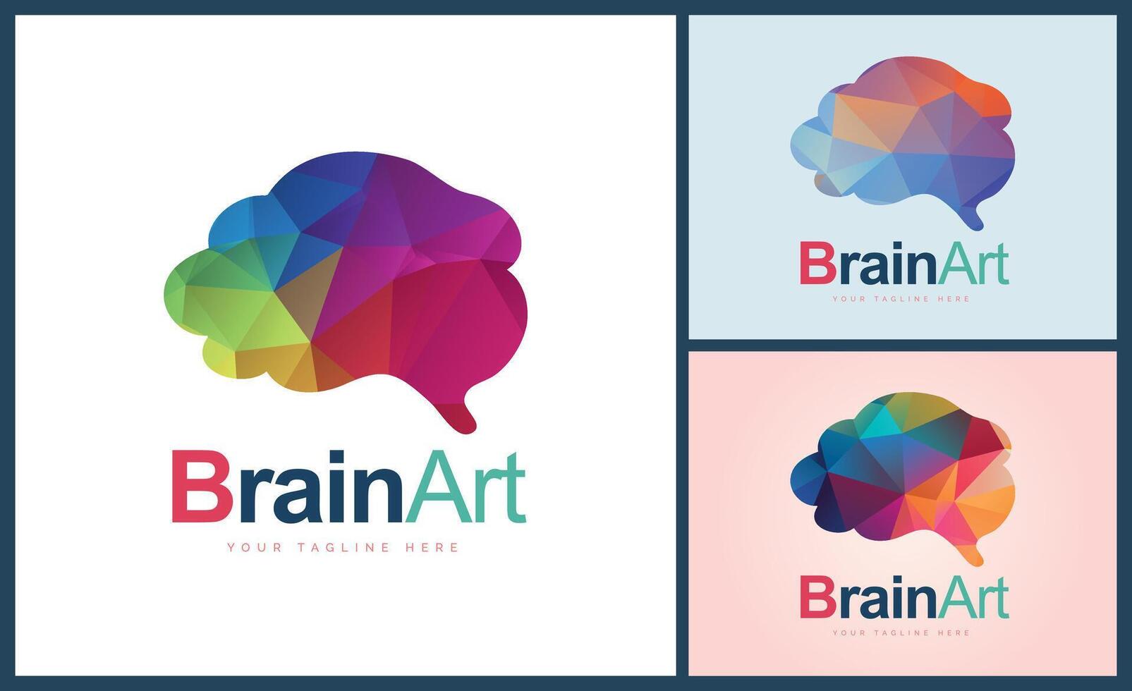 Brain Art mosaic colour modern logo template design set vector