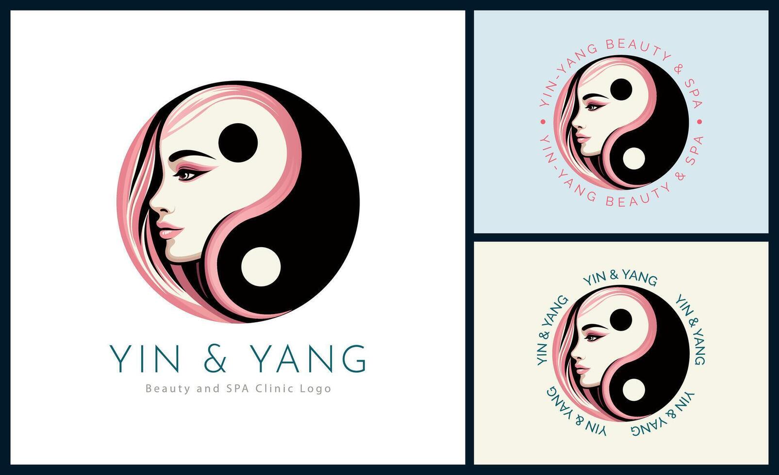 Yin and Yang woman face beauty aesthetics luxury salon spa logo template design for brand or company vector