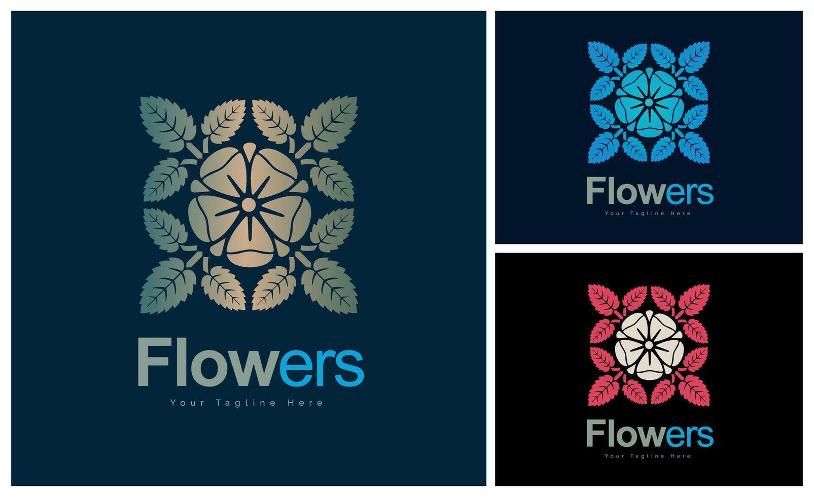 flowers blooming leaves ornament floral set logo template design vector