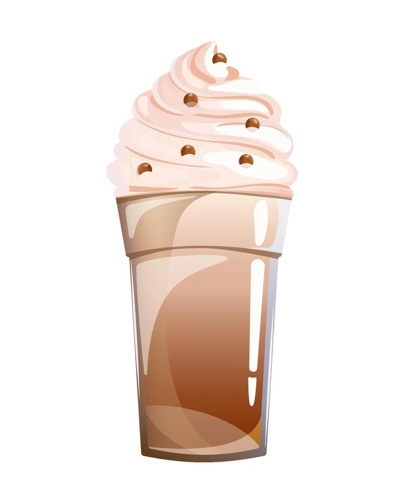 frapé café frappuccino. nacional frapé día. vector ilustración de café bebida decorado con azotado crema.