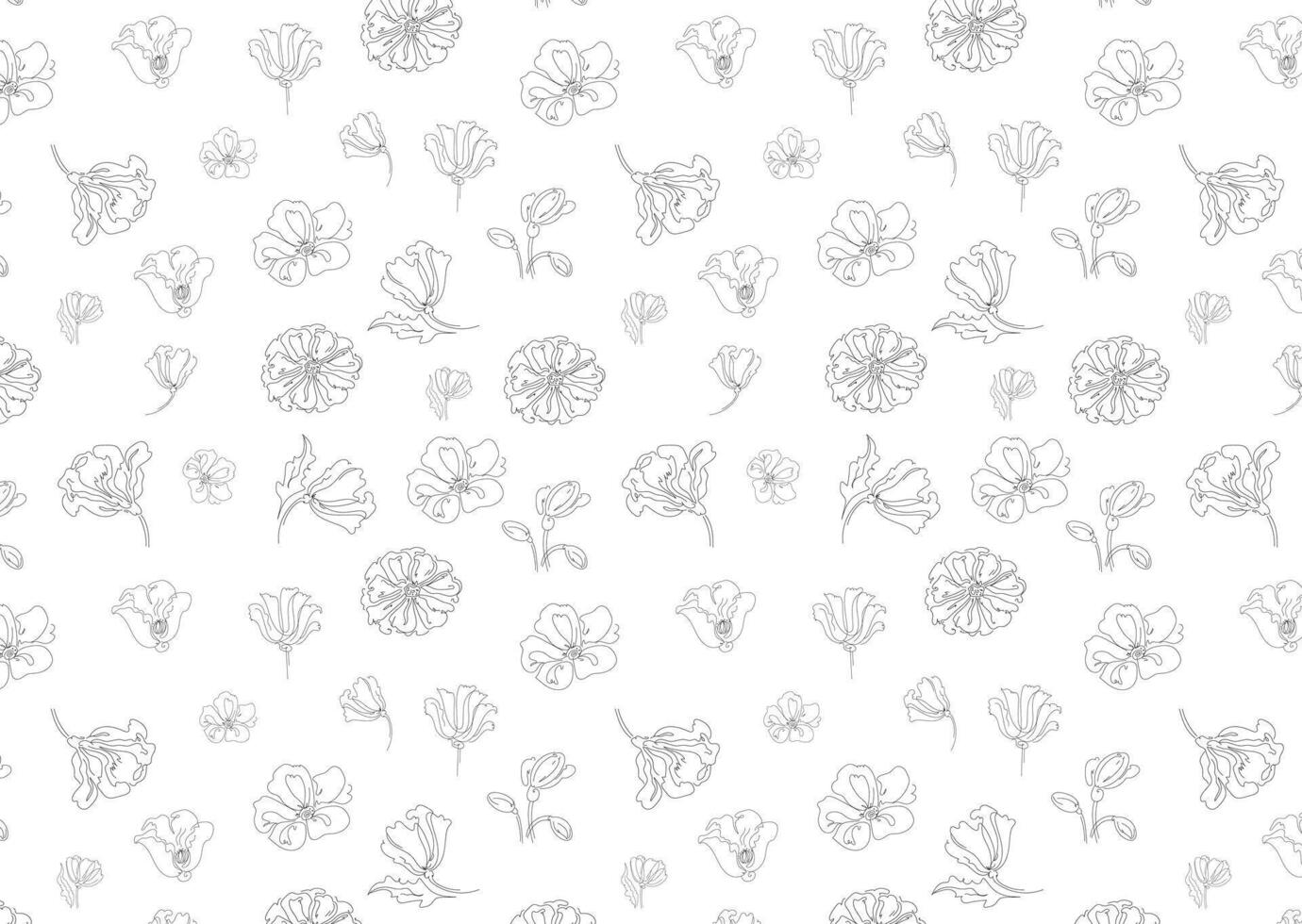 Seamless pattern Poppy flower one continuous line art. vector