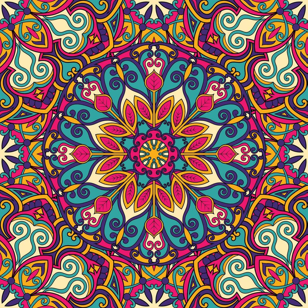 Seamless floral pattern with mandala vector illustration