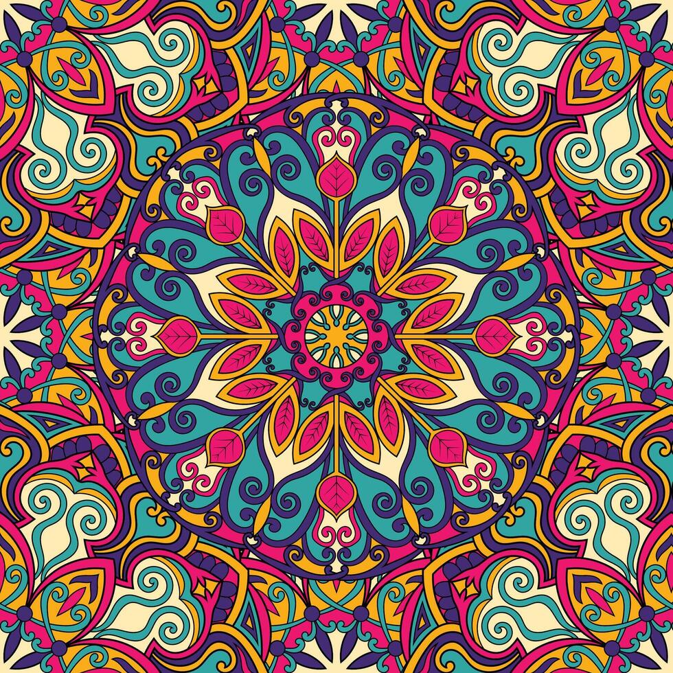 Seamless floral pattern with mandala vector illustration