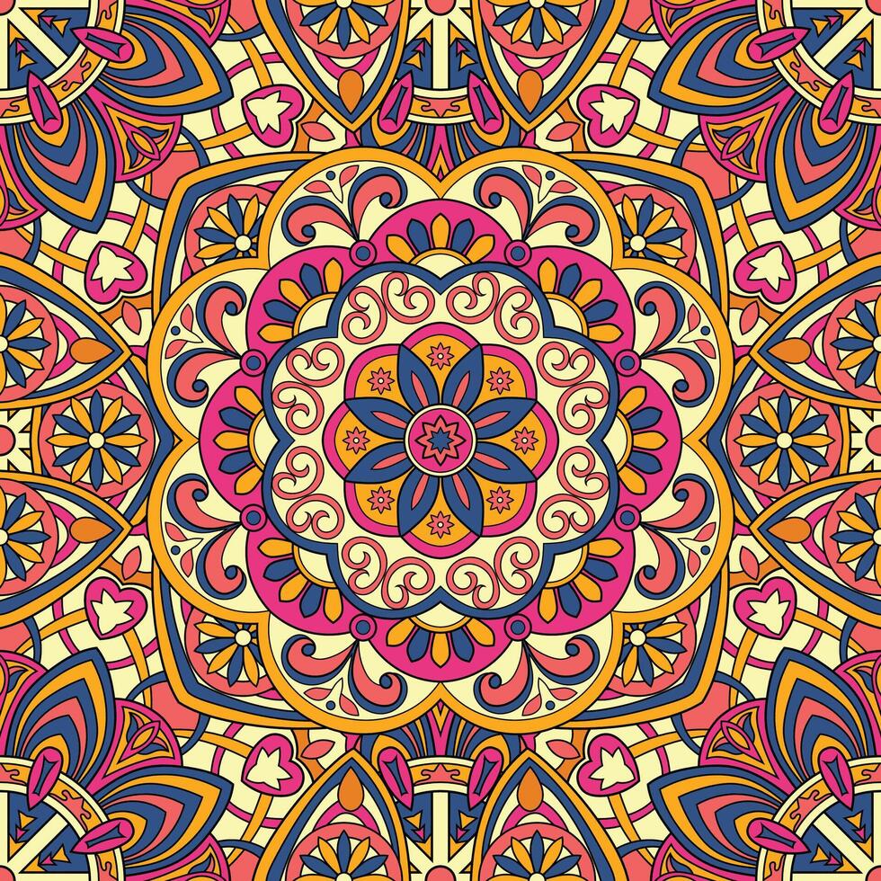 Seamless floral pattern with mandala vector illustration