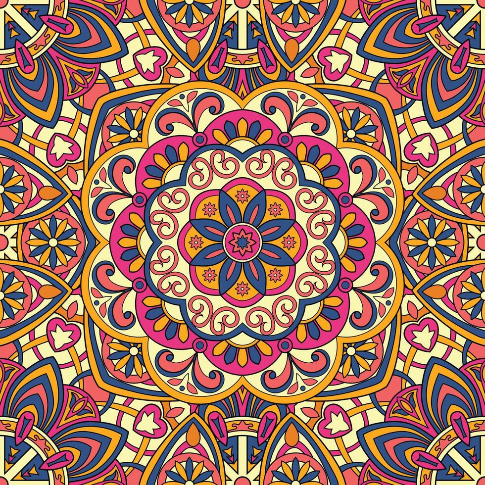 Seamless floral pattern with mandala vector illustration