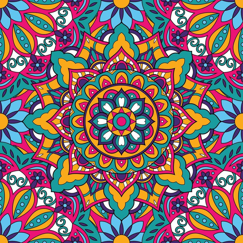 Seamless floral pattern with mandala vector illustration