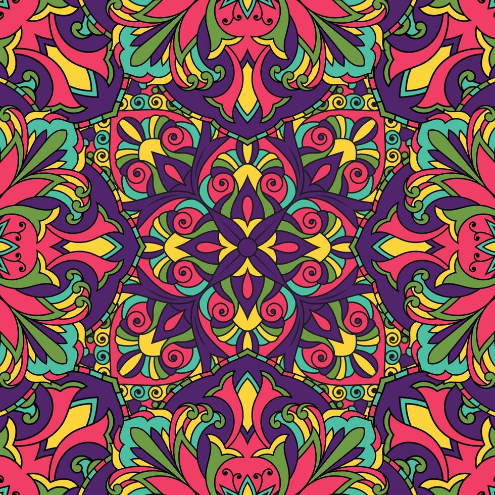 Seamless floral pattern with mandala vector illustration