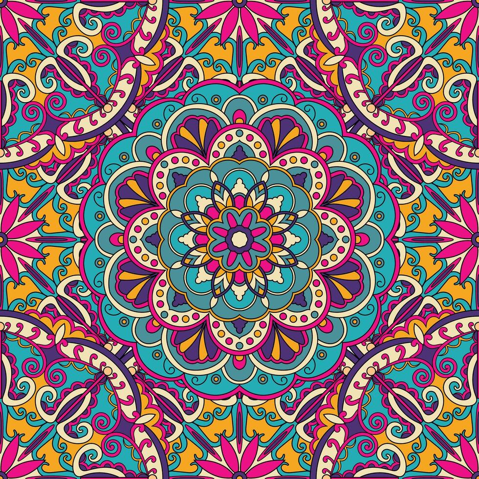 Seamless floral pattern with mandala vector illustration