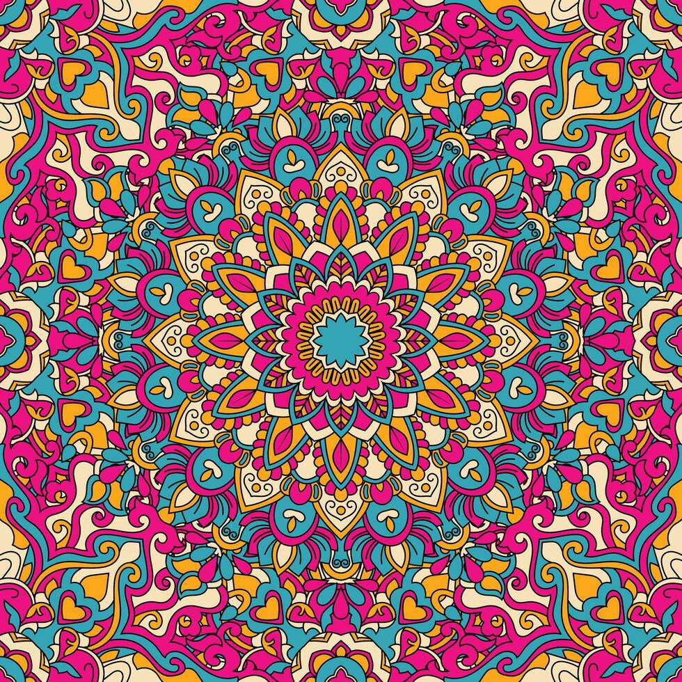 Colorful floral mandala background. Vector hand drawn doodle art. Decorative flower. Coloring book page. Pro Vector