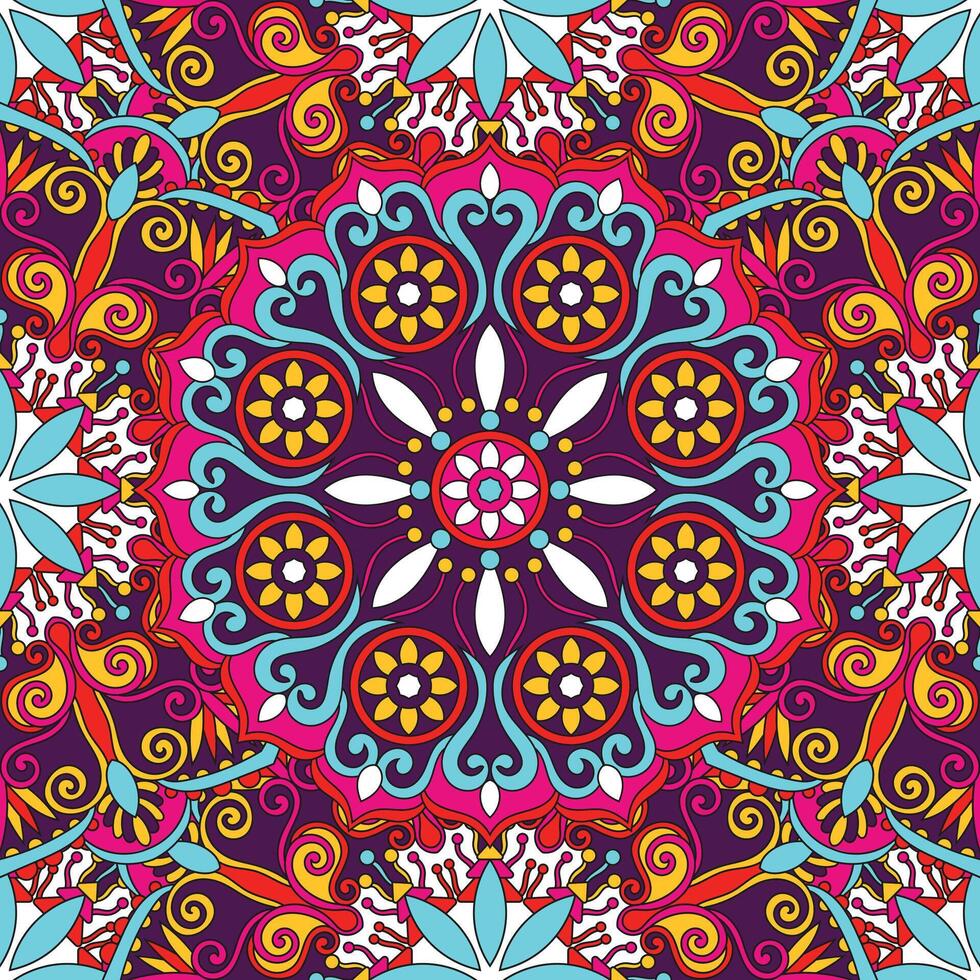 Ornament beautiful card with floral round colorful mandala vector illustration