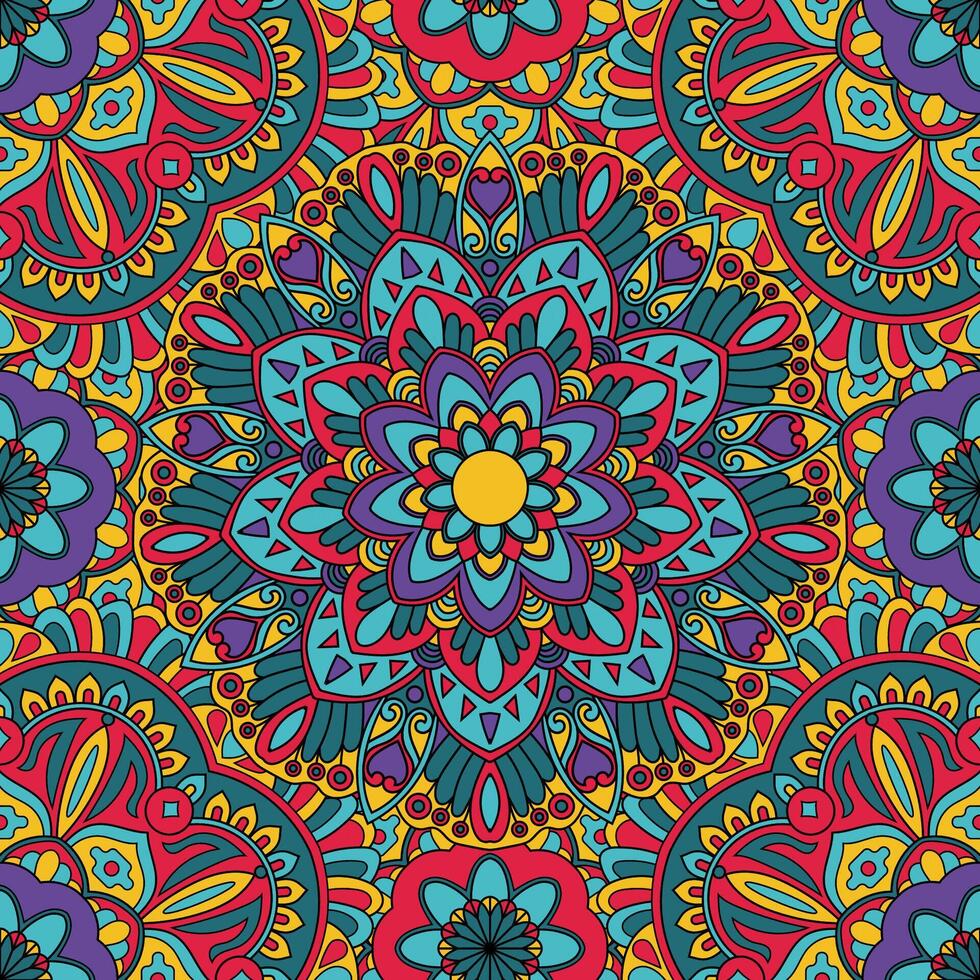 Seamless floral pattern with mandala vector illustration