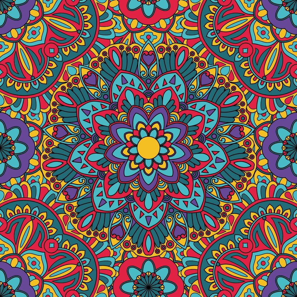 sin costura floral modelo con mandala vector ilustración