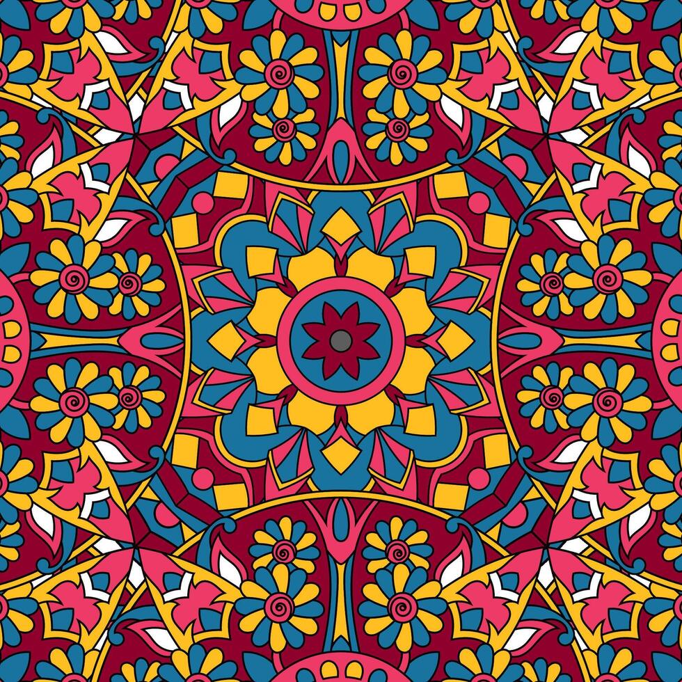 Seamless floral pattern with mandala vector illustration