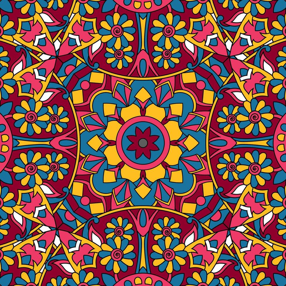 sin costura floral modelo con mandala vector ilustración