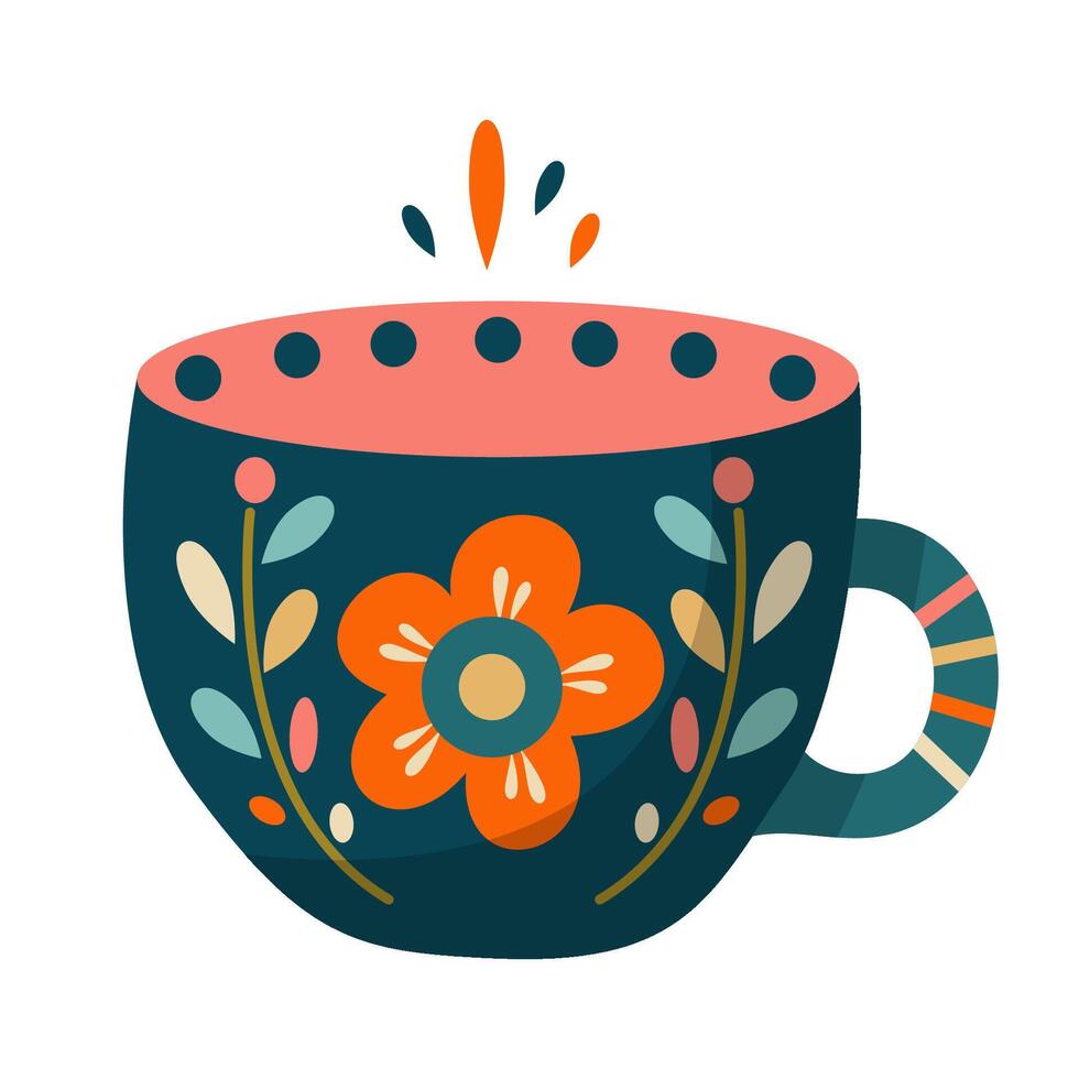 Dark blue small cup with orange flower vector