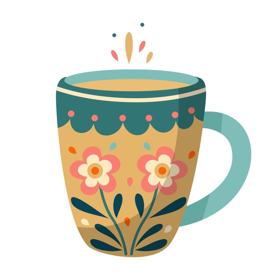 Yellow and blue mug with flowers vector