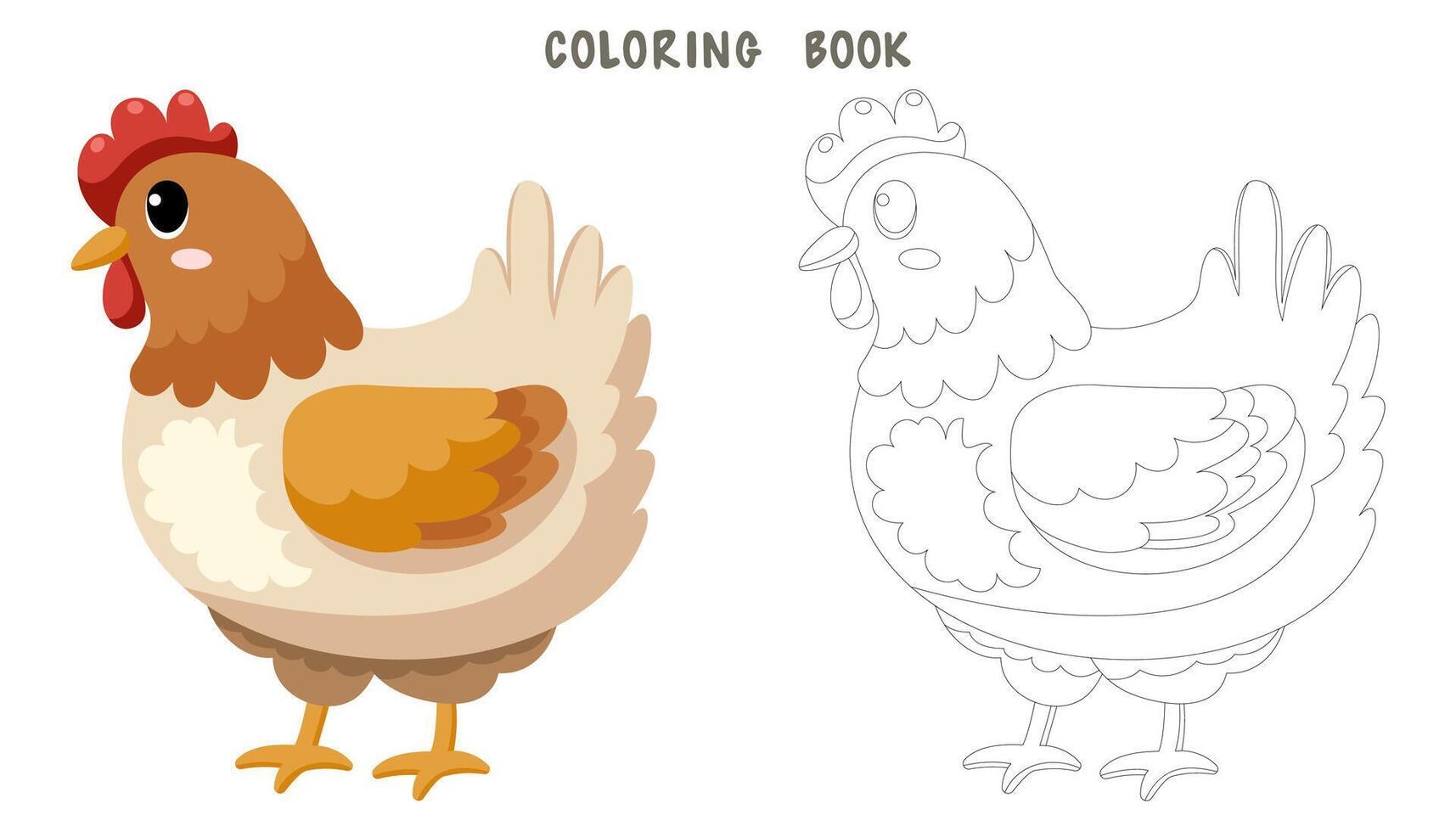 Coloring page of cute funny hen vector