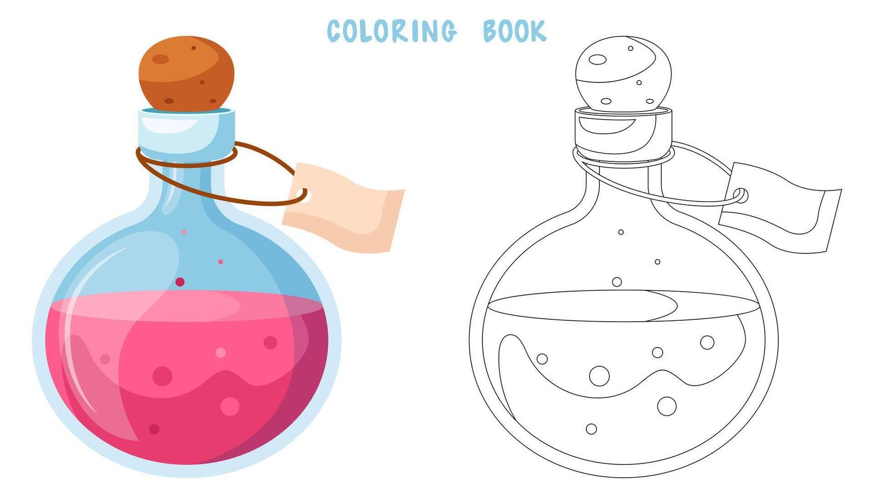 Coloring book of pink potion in a flask vector