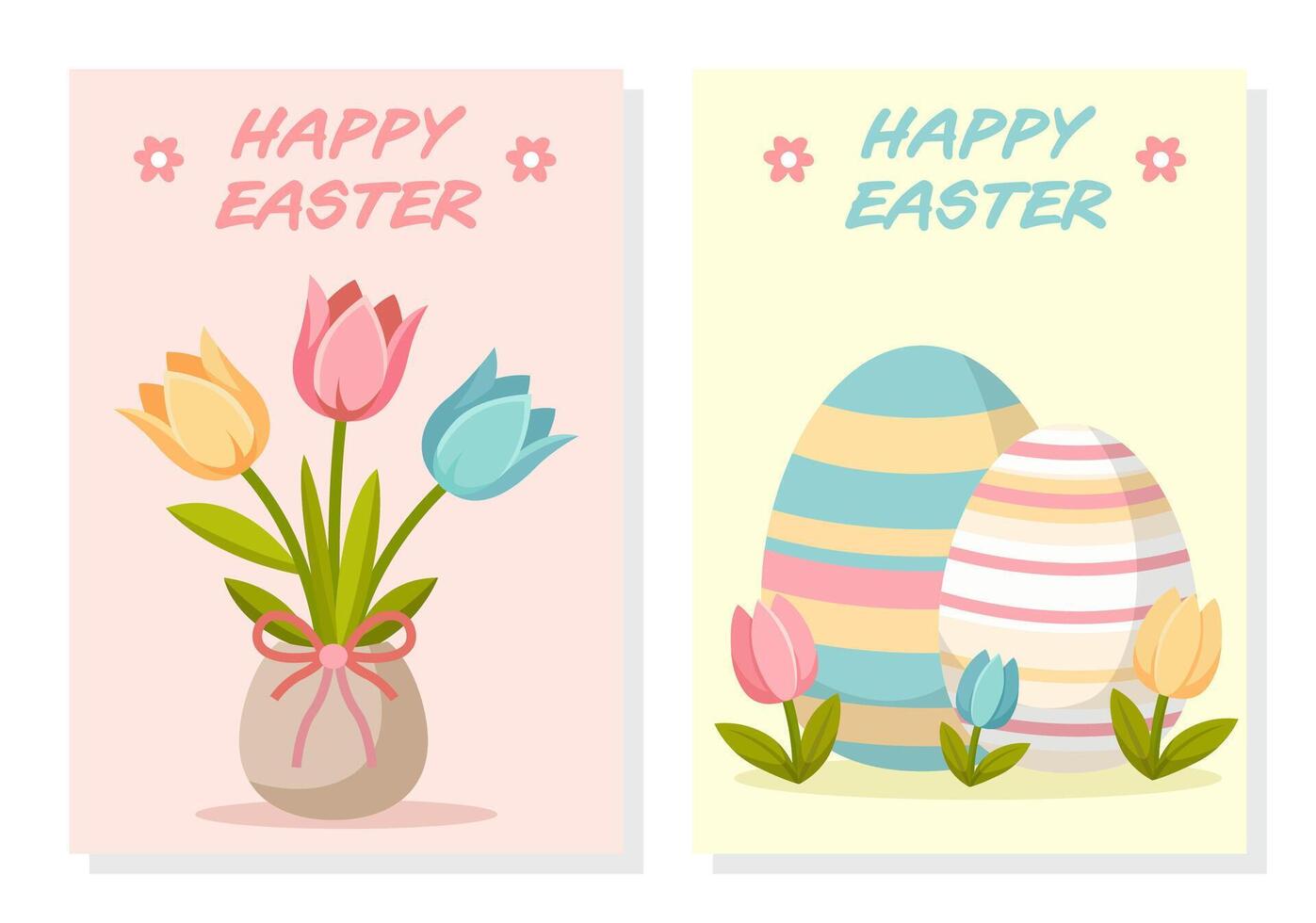 Set of cards with eggs and flowers vector