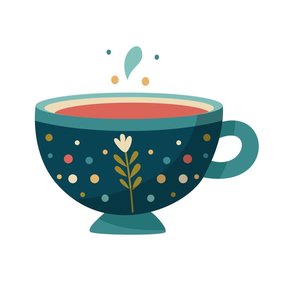 té taza con flor y rondas vector