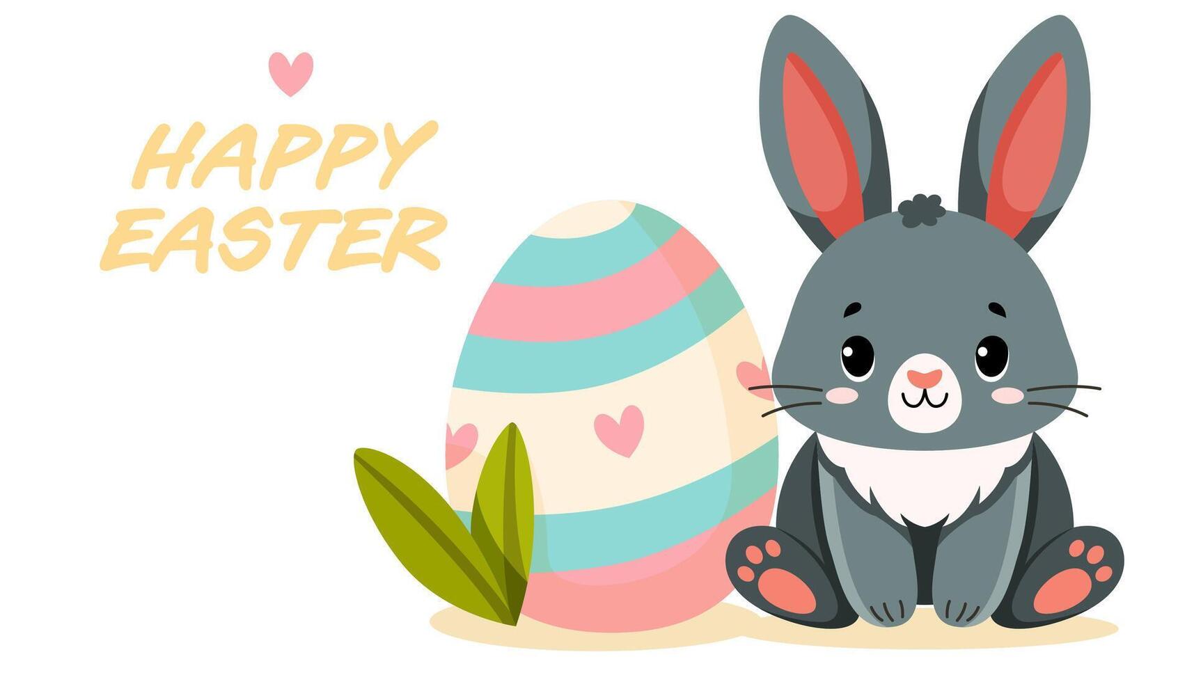 Rabbit sitting next to painted Easter egg vector