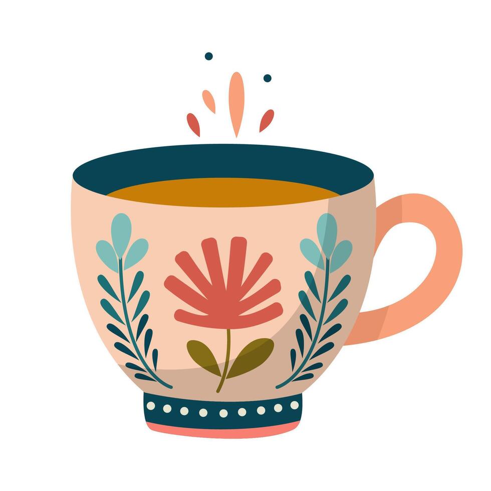 Beige cup with red flower vector