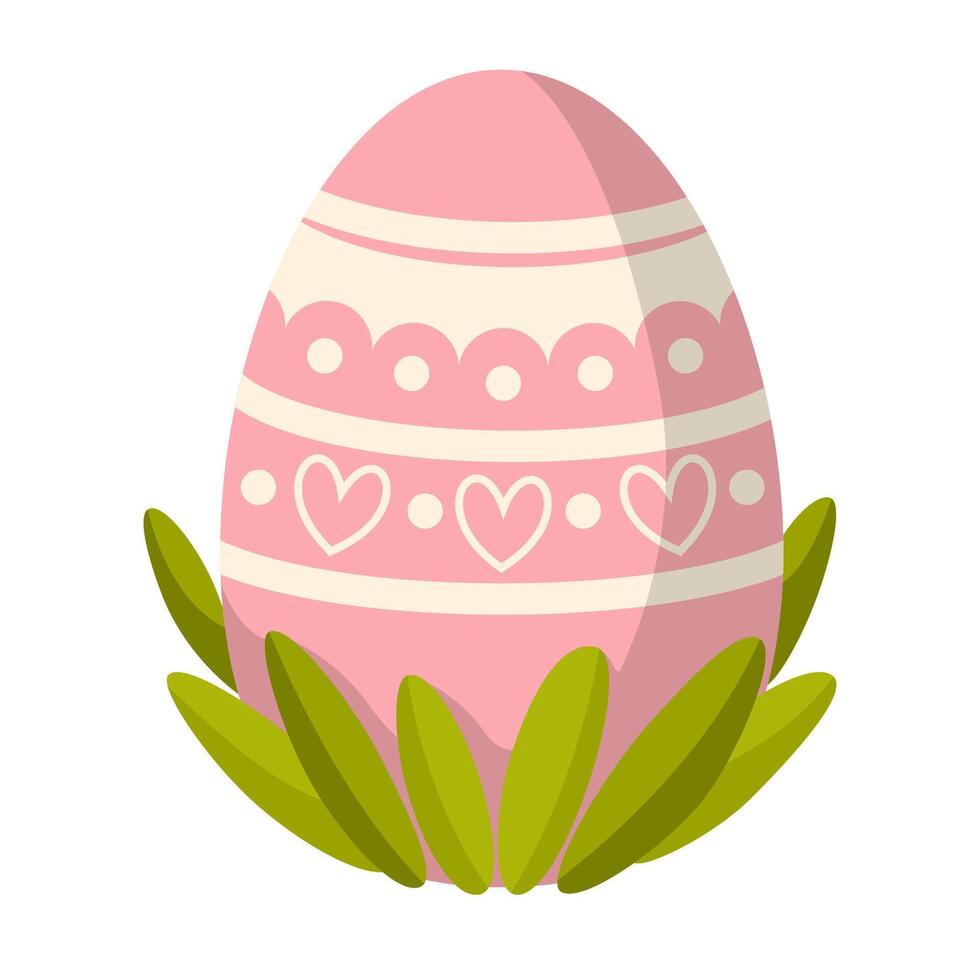 Painted pink Easter egg in the grass vector