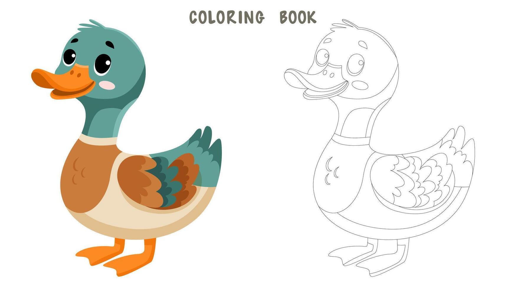 colorante página de linda gracioso Pato vector