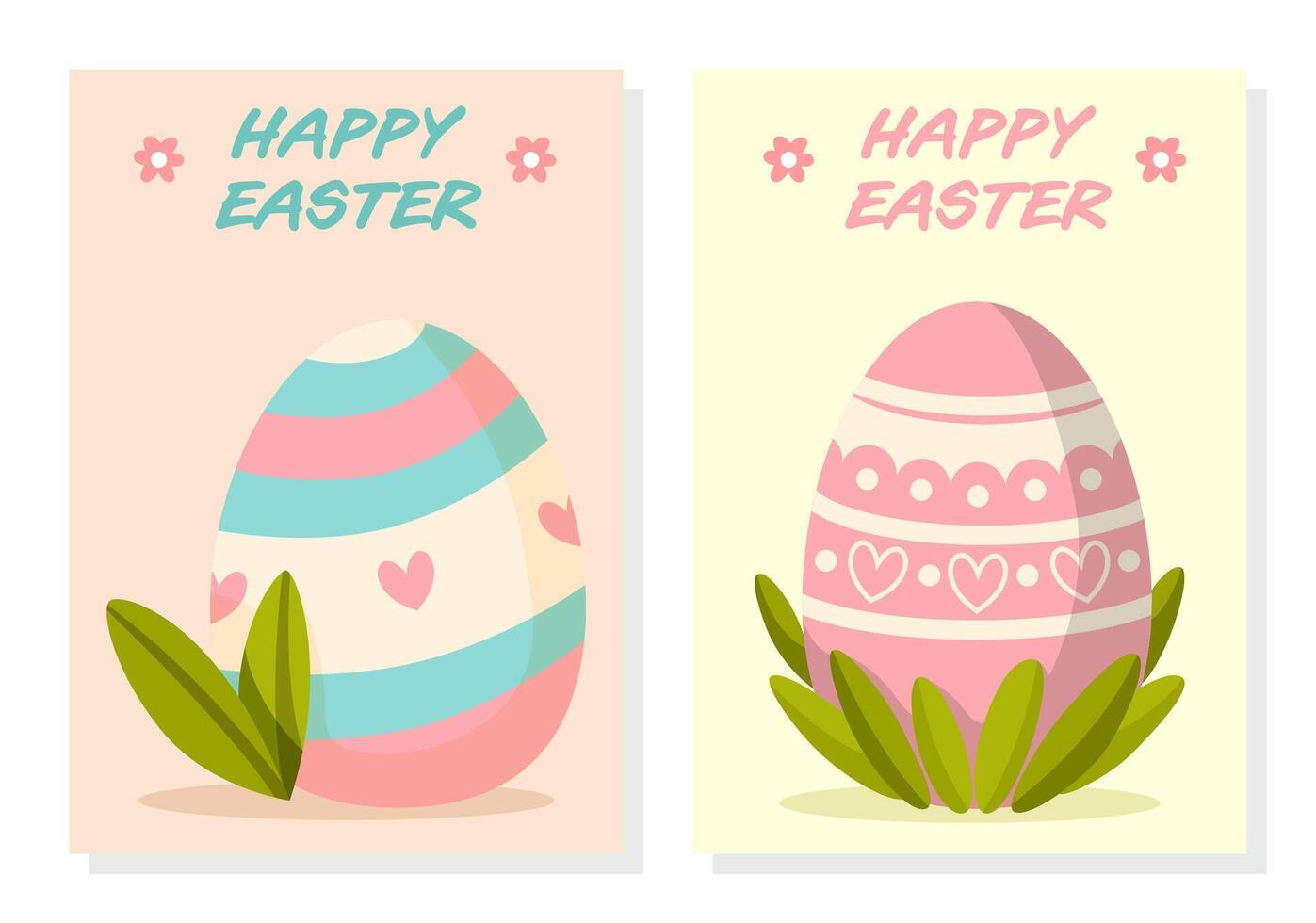 Set of cards with eggs and grass vector