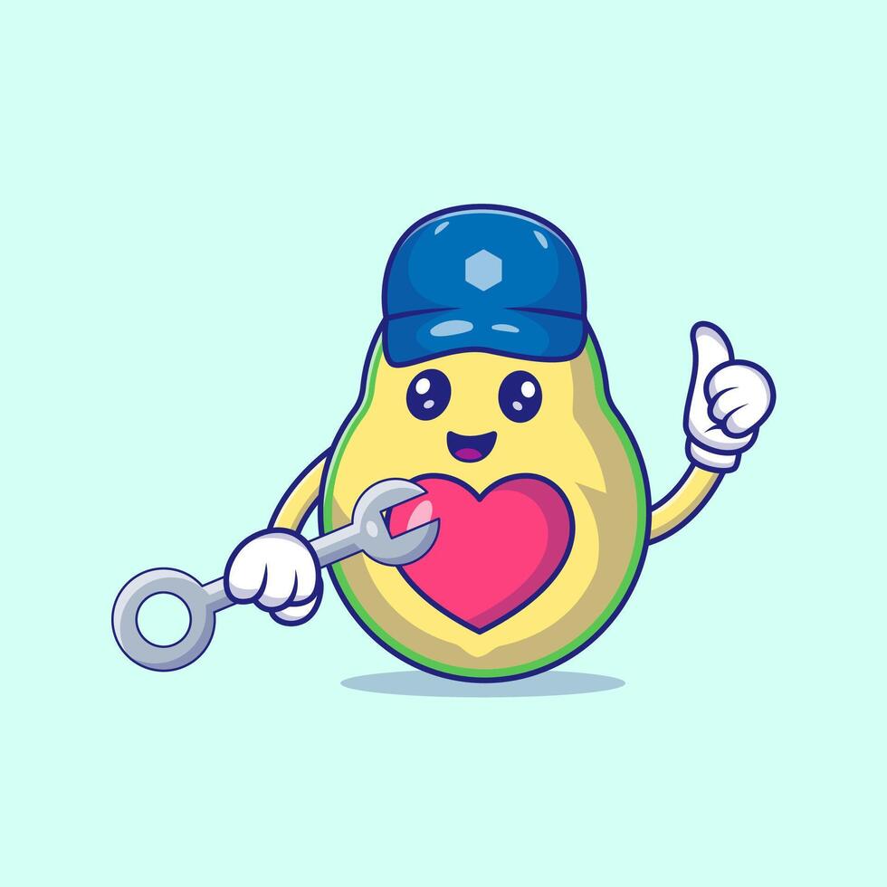 Cute Avocado Holding Wrench Vector Icon Illustration