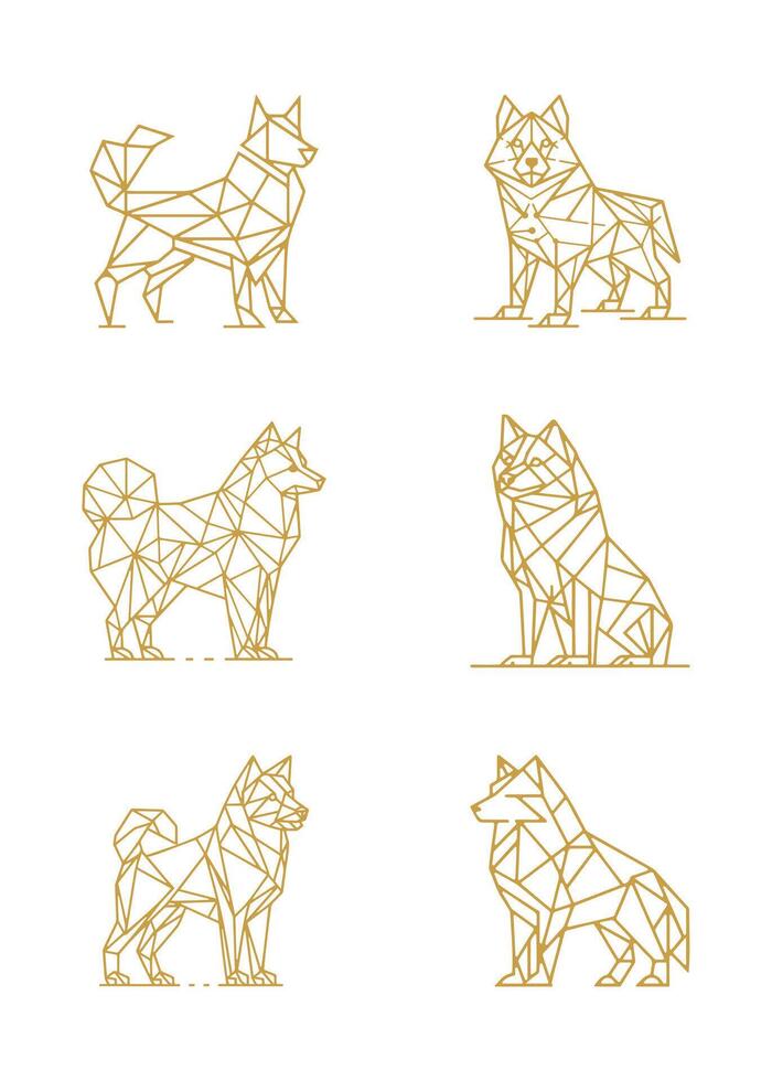 Set of Geometric Dog from Abstract Polygonal Black Lines vector