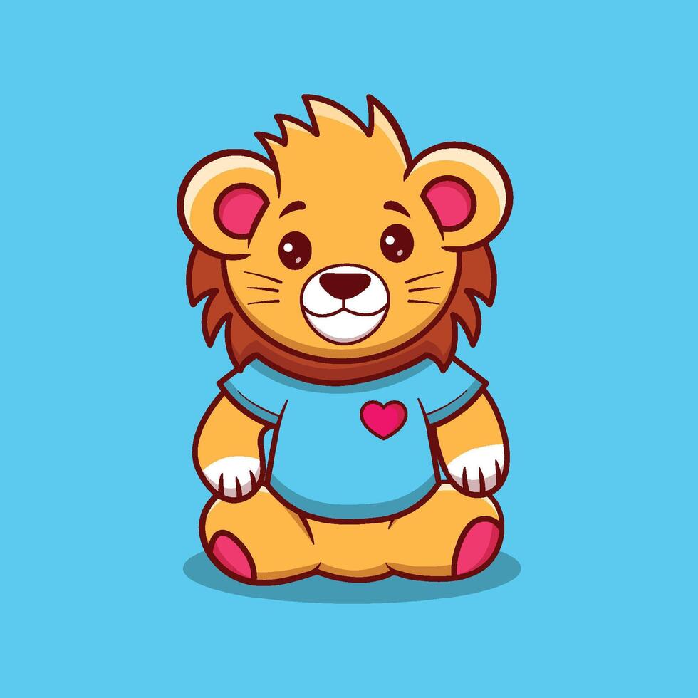 Cute Lion Sitting Flat Cartoon Style Illustration. Premium Vector Animal Nature Isolated Icon Concept