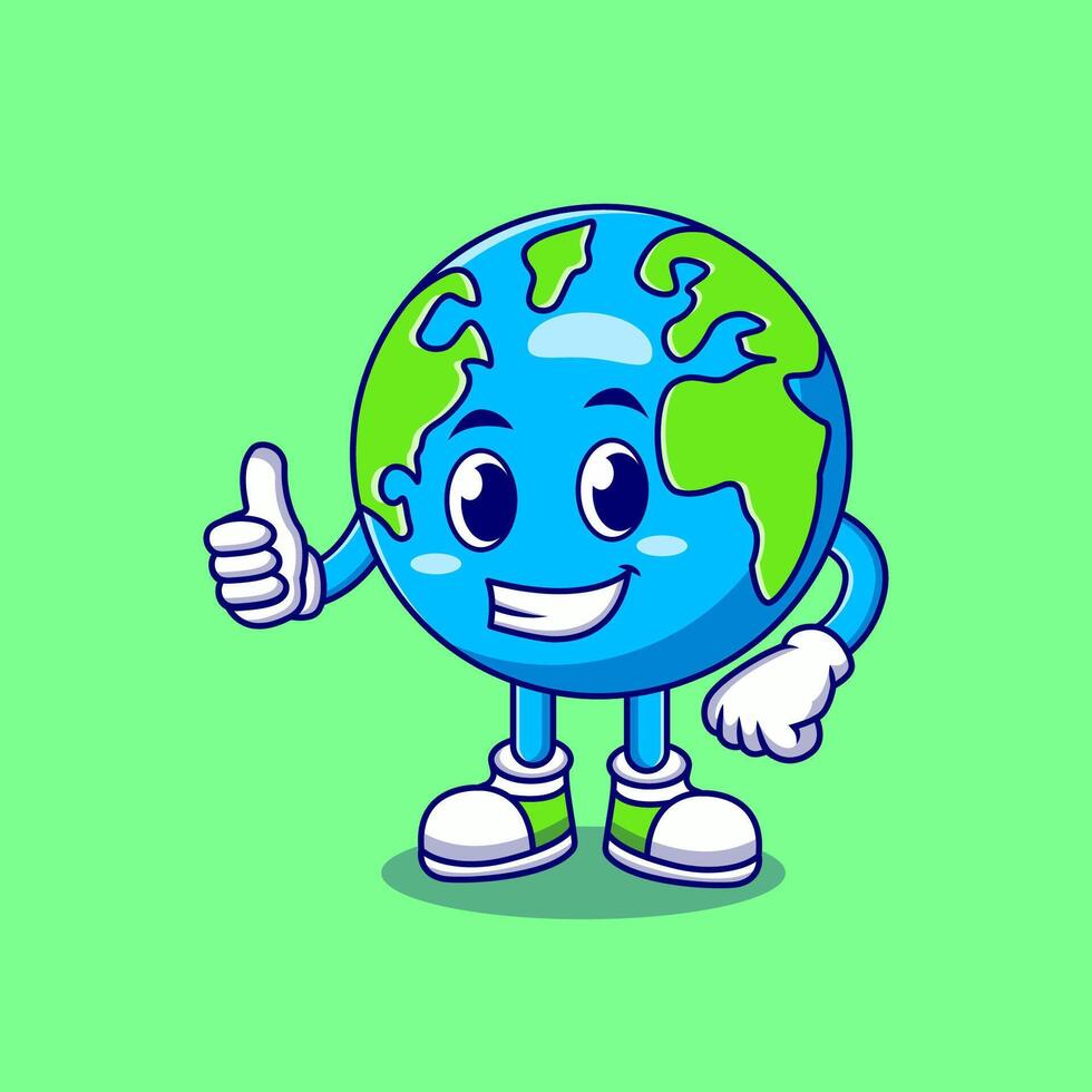 Cute Smiling Earth Globe Showing Thumbs Up cartoon characters vector icon illustration