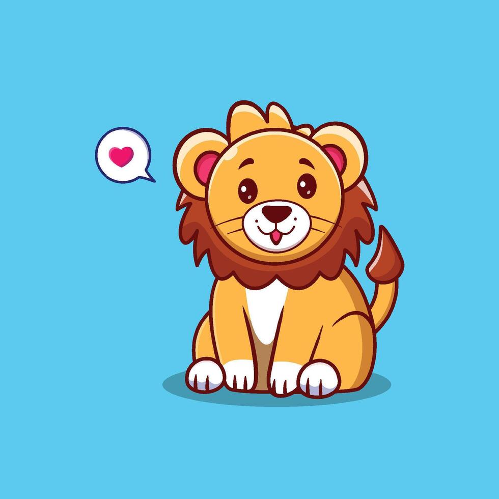 linda león sentado plano dibujos animados estilo ilustración. prima vector animal naturaleza aislado icono concepto