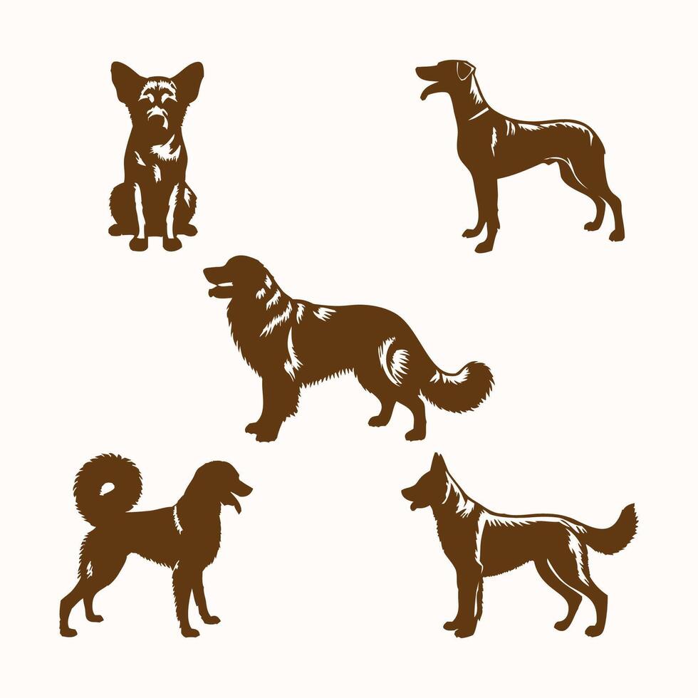 conjunto de perro silueta aislado vector archivos ilustración