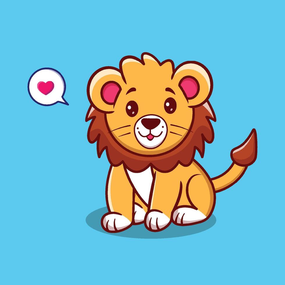 Cute Lion Sitting Flat Cartoon Style Illustration. Premium Vector Animal Nature Isolated Icon Concept