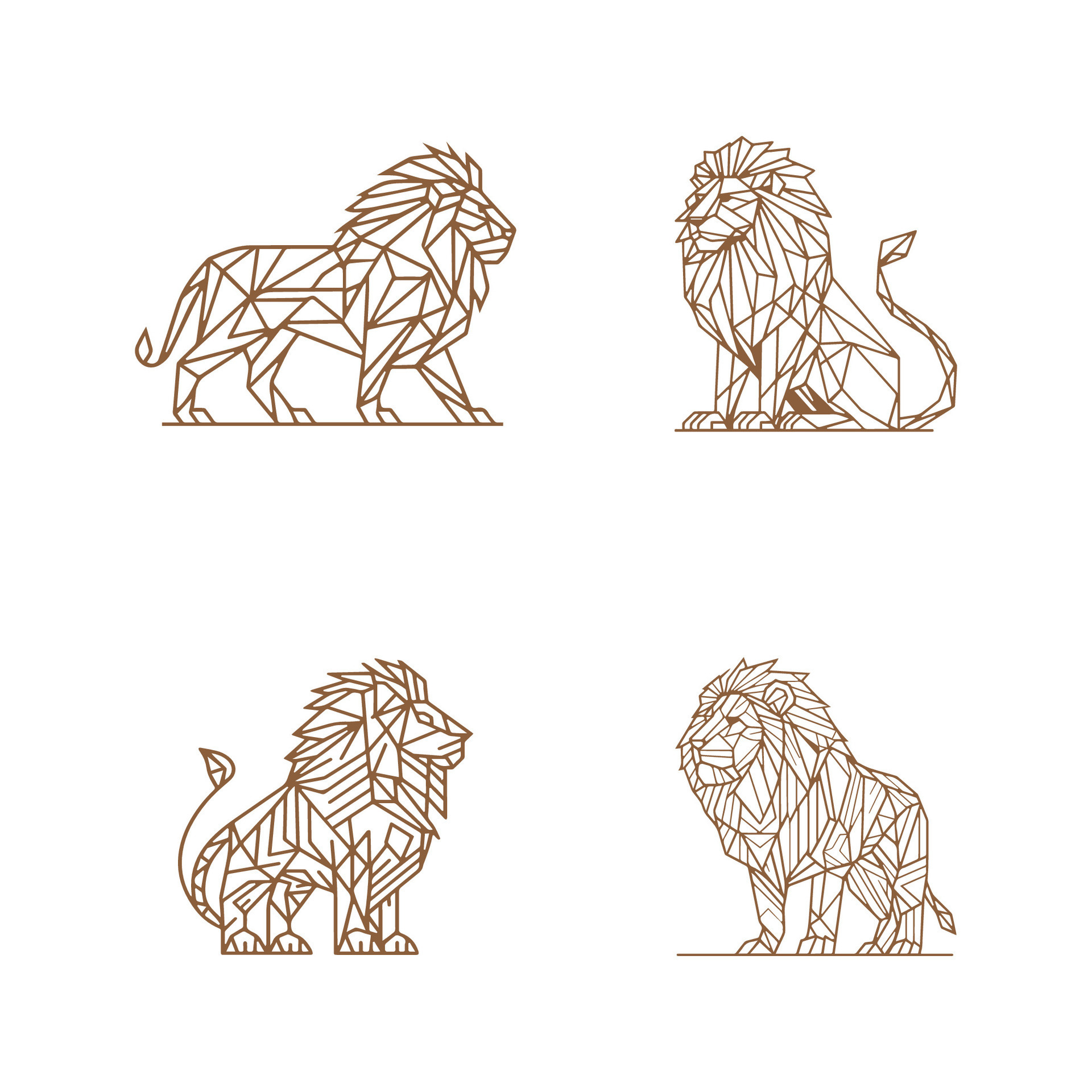 set of geometric lion vector illustration minimal linear style 40488287
