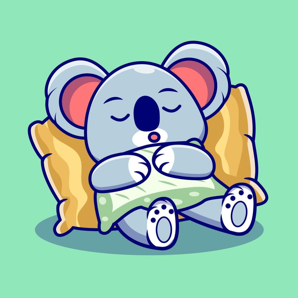 Cute koala sleeping on a pillow cartoon vector icon illustration.