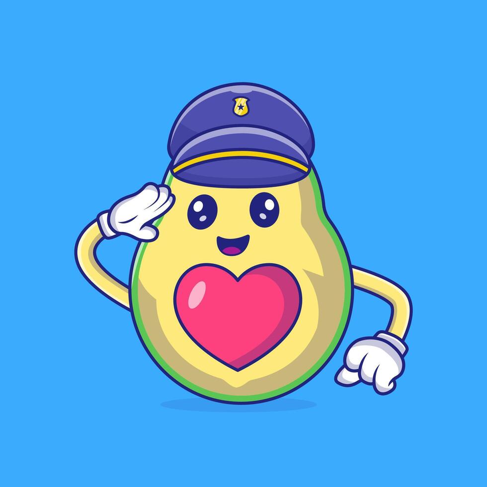 Cute Avocado Police Officer Saluting Character Vector Icon Illustration