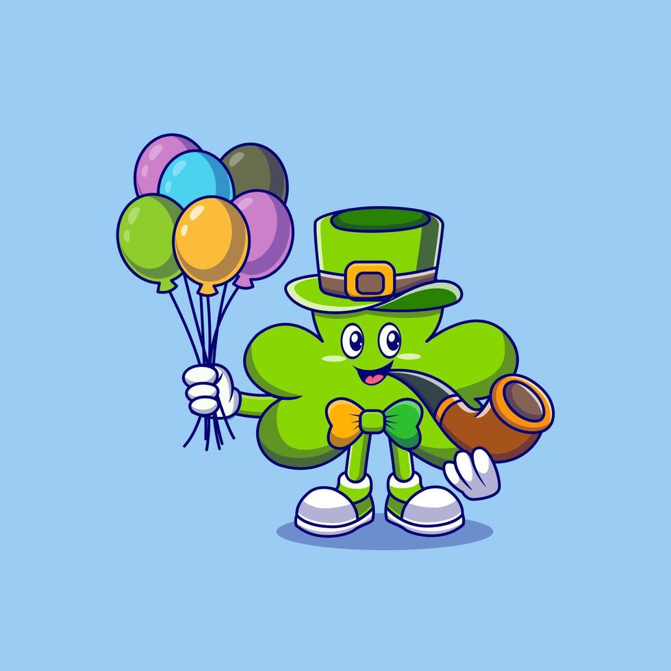 S t. patrick's trébol hoja dibujos animados personaje participación tubo y globos vector