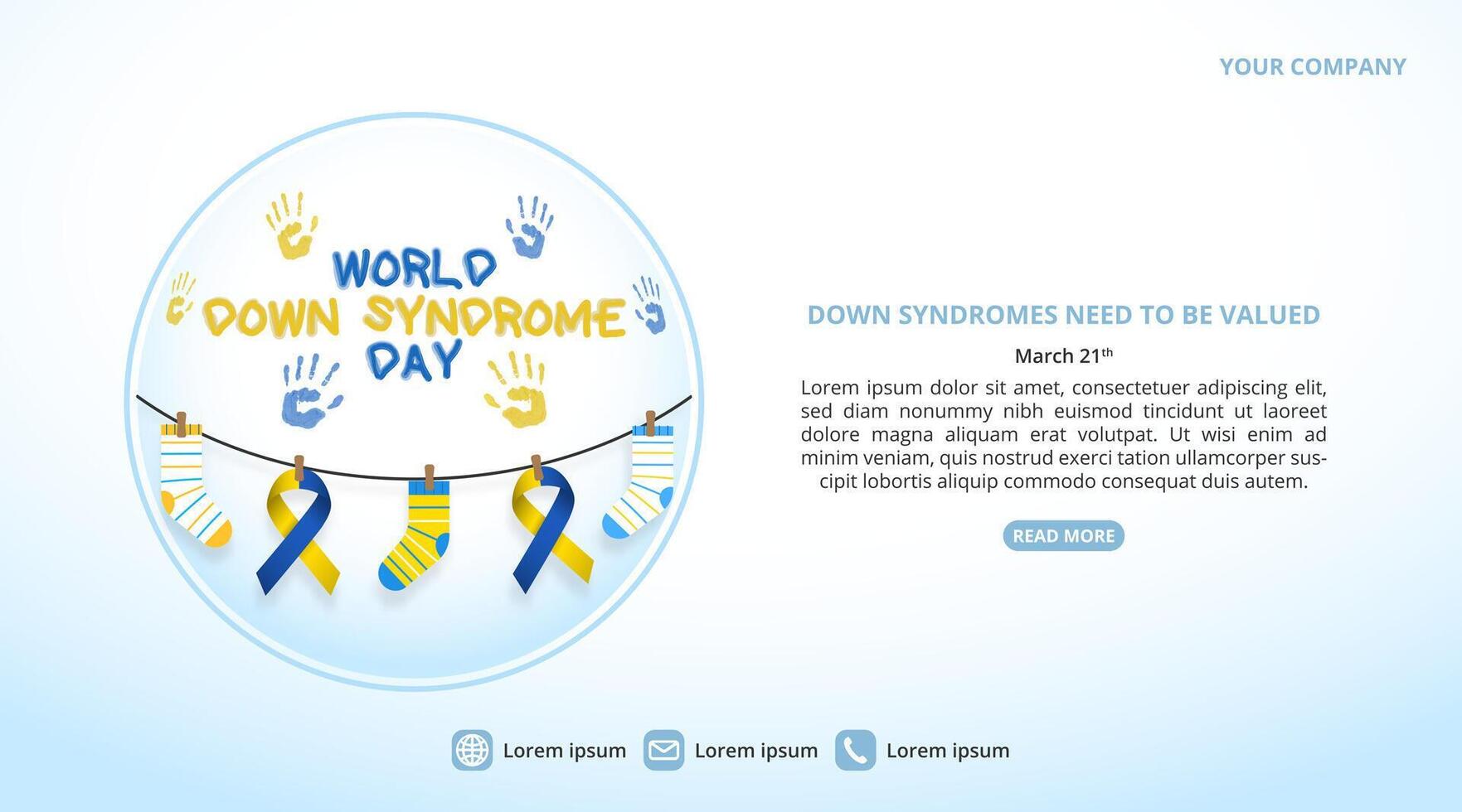 World Down Syndrome Day background with ribbons and socks and hand prints vector