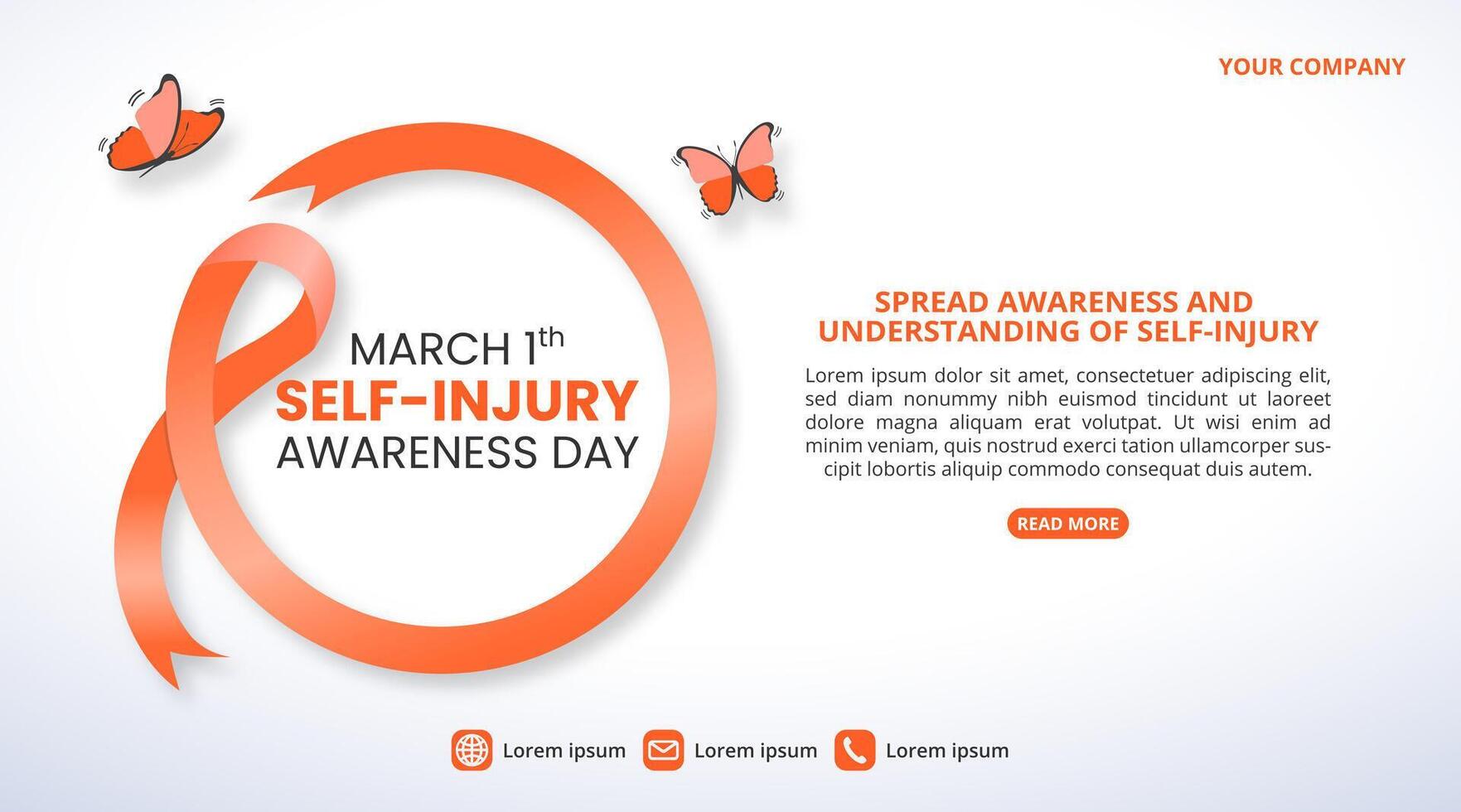 Self Injury Awareness Day background with an orange ribbon and butterflies vector