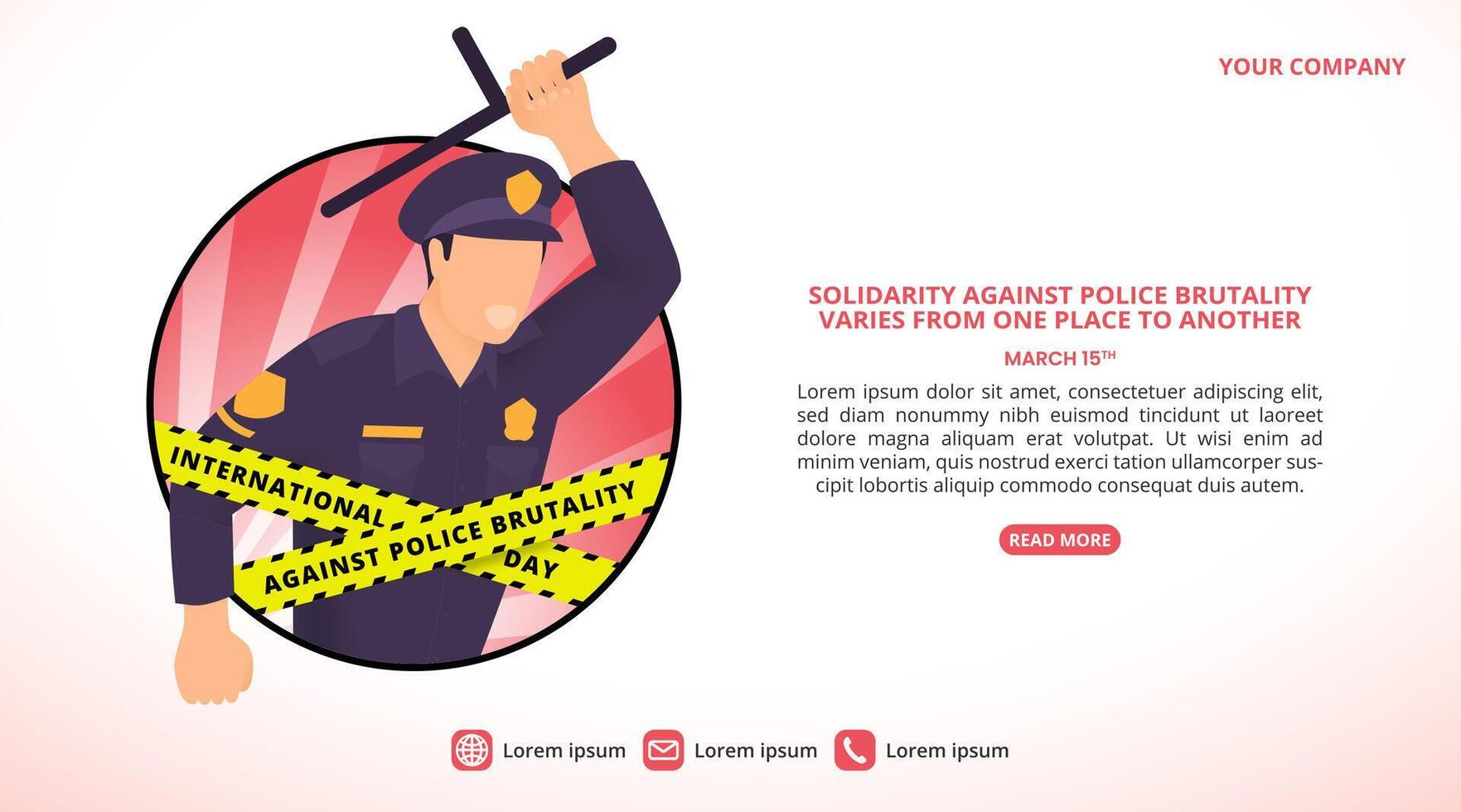 International Day Against Police Brutality background with a policeman and police line vector