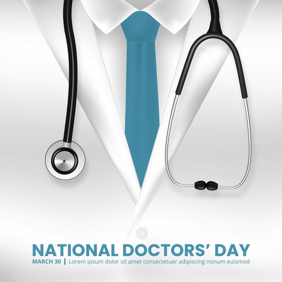 Square National Doctors' Day background with a doctor suit and stethoscope vector