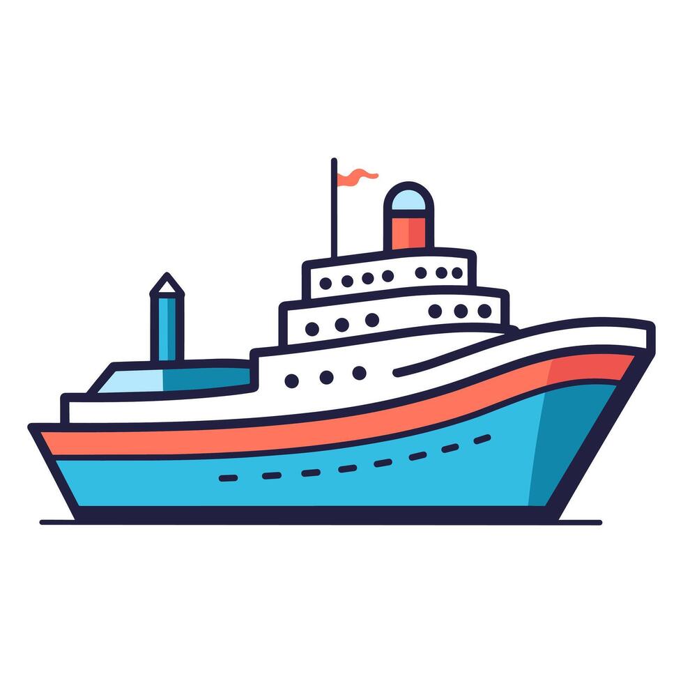 A Ship illustration Vector art, Trawler flat logo isolated on a white background
