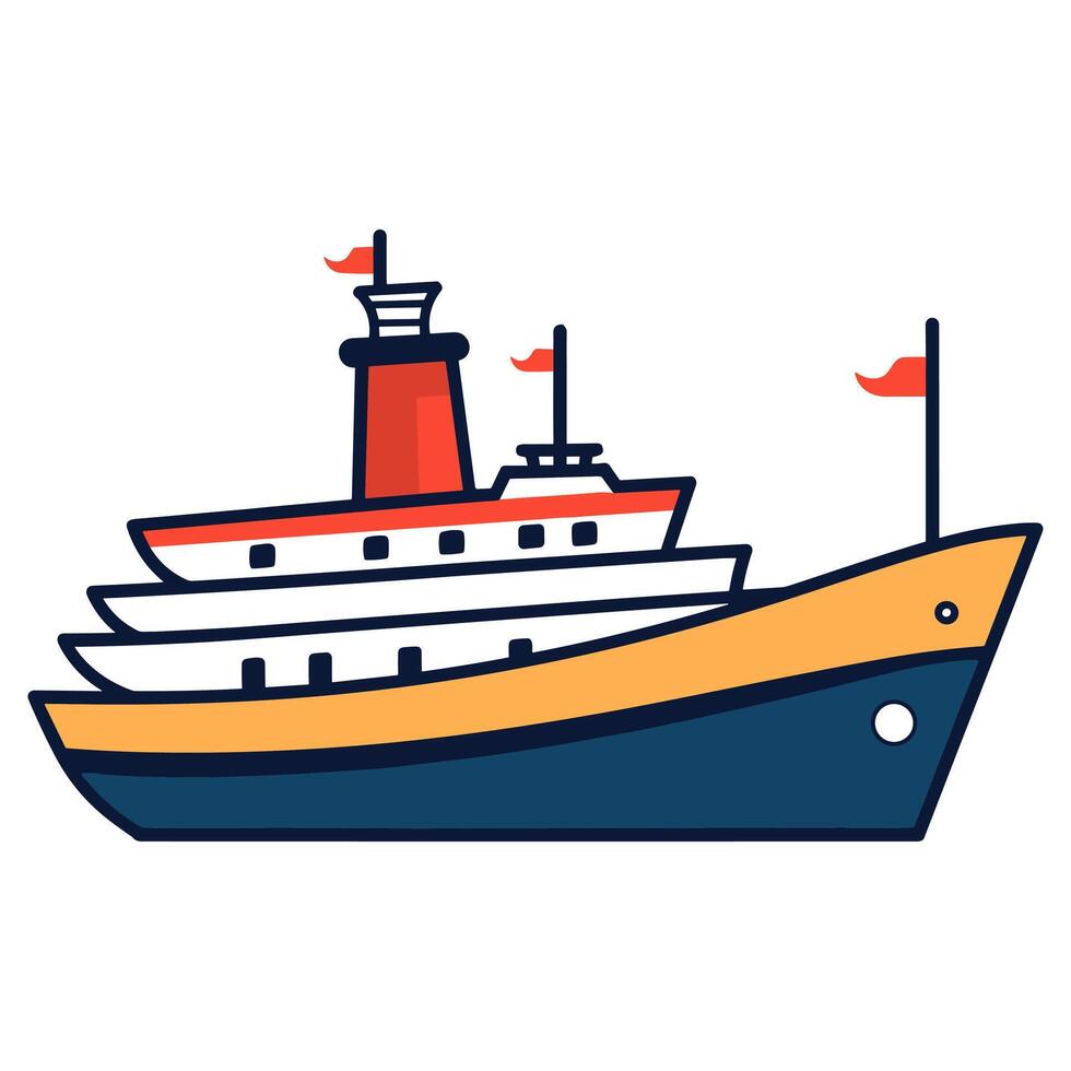 A Ship illustration Vector art, Trawler flat logo isolated on a white background