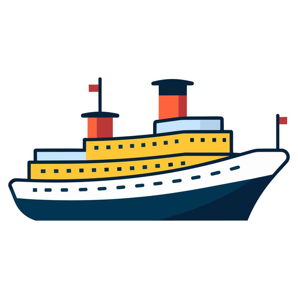 A Ship illustration Vector art, Trawler flat logo isolated on a white background