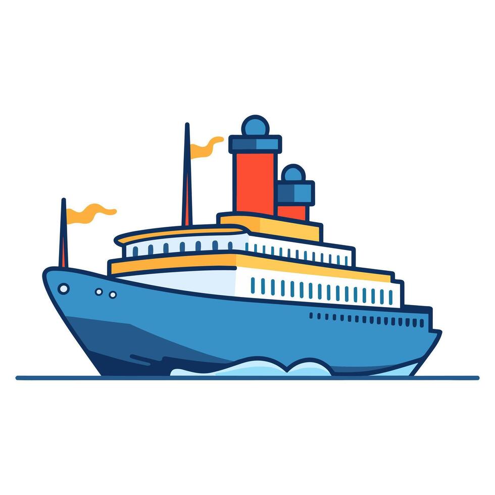 A Ship illustration Vector art, Trawler flat logo isolated on a white background