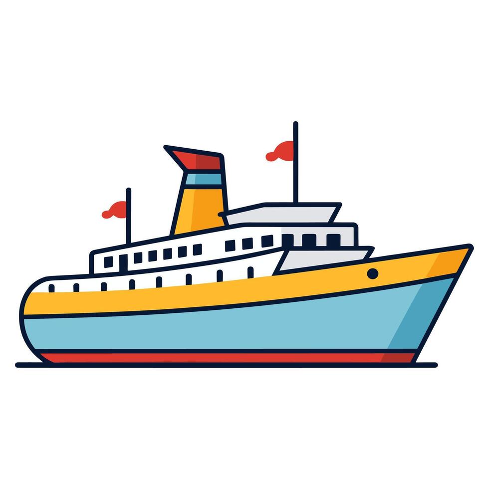 A Ship illustration Vector art, Trawler flat logo isolated on a white background